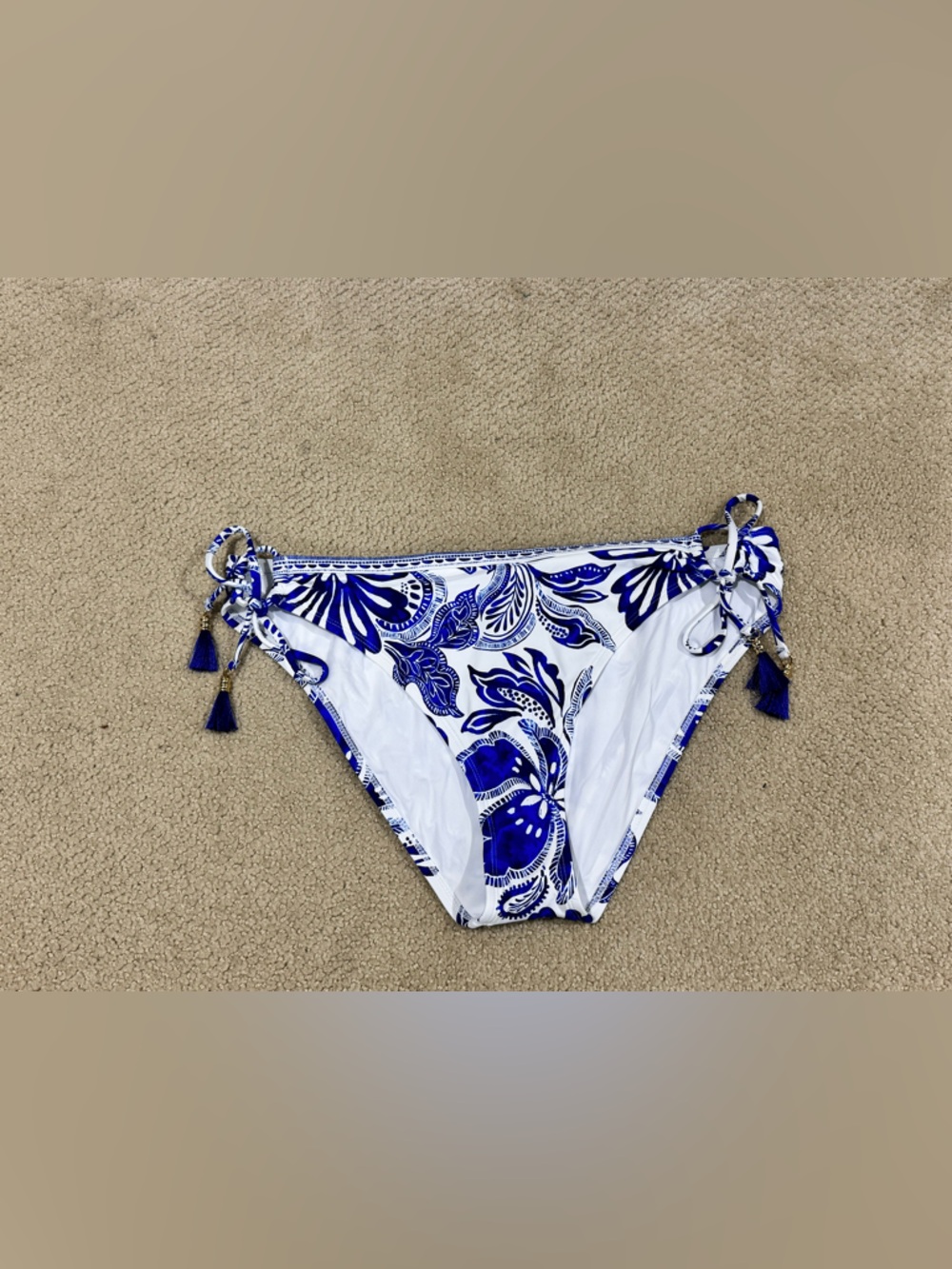 La Blanca White & Blue Floral Side-Tie Bikini Bottoms 12 NEW MSRP $79!!!!